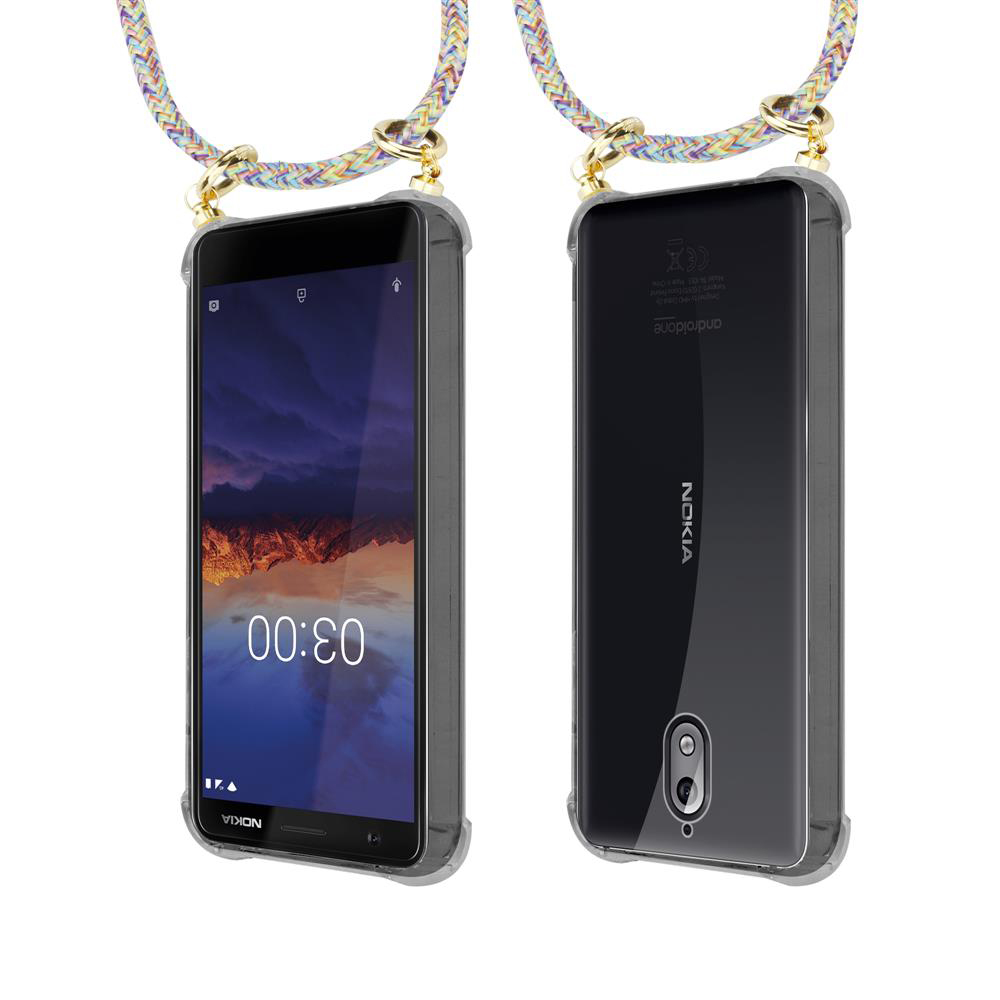 Zwei Nokia-Handys mit Halsketten in transparenten Hüllen auf weißem Hintergrund.