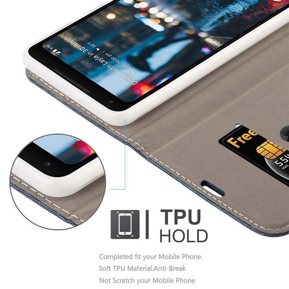 Ein Handy in einer grauen Hülle mit einer Karte mit der Aufschrift "Free".