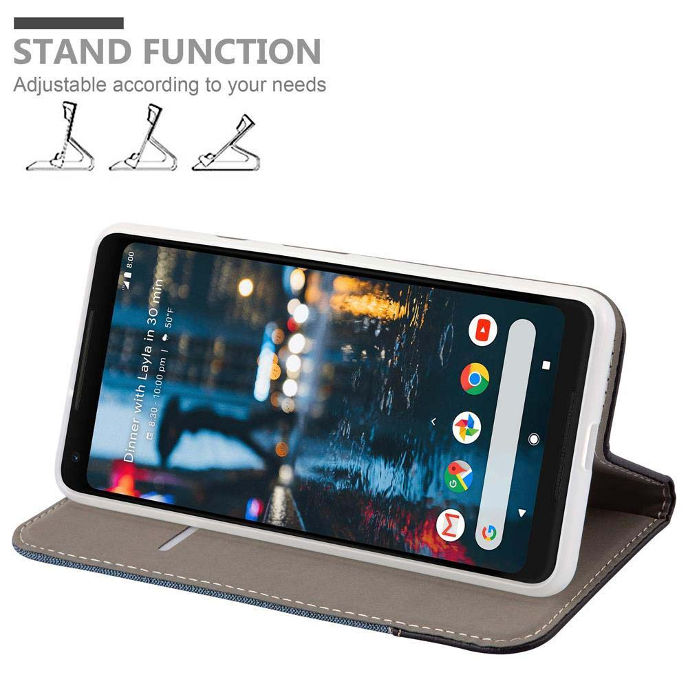 Ein Smartphone in einer Hülle, die als Ständer dient, mit drei verstellbaren Positionen.
