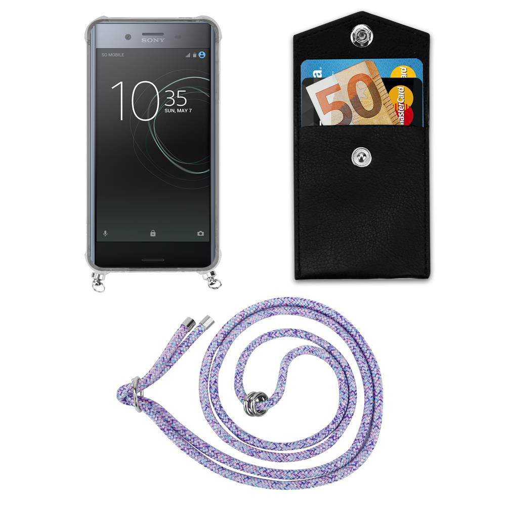 Uno smartphone con una banconota da 50 euro e carta in un portafoglio nero.