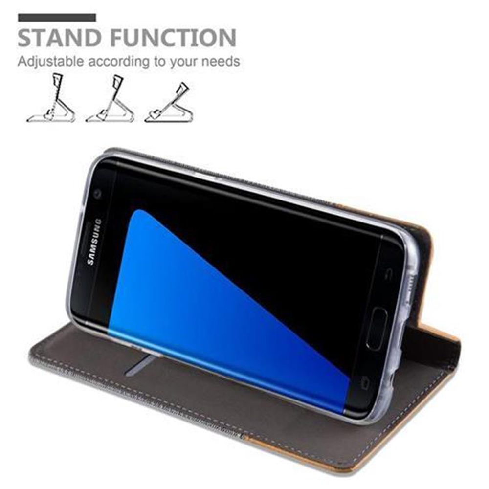 Un telefono Samsung in una custodia grigia, che mostra le opzioni di funzione stand.
