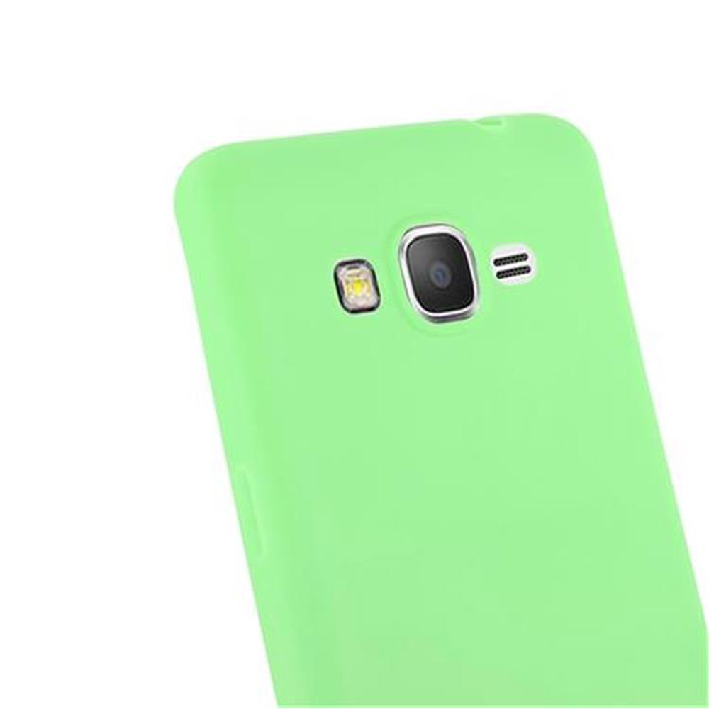 Retro di uno smartphone verde chiaro con fotocamera e flash.