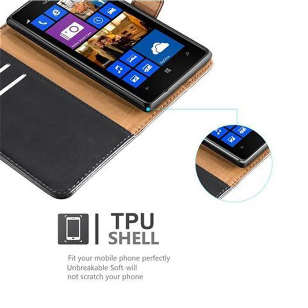 Custodia a libro per telefono nera e marrone con schermo. Logo TPU.