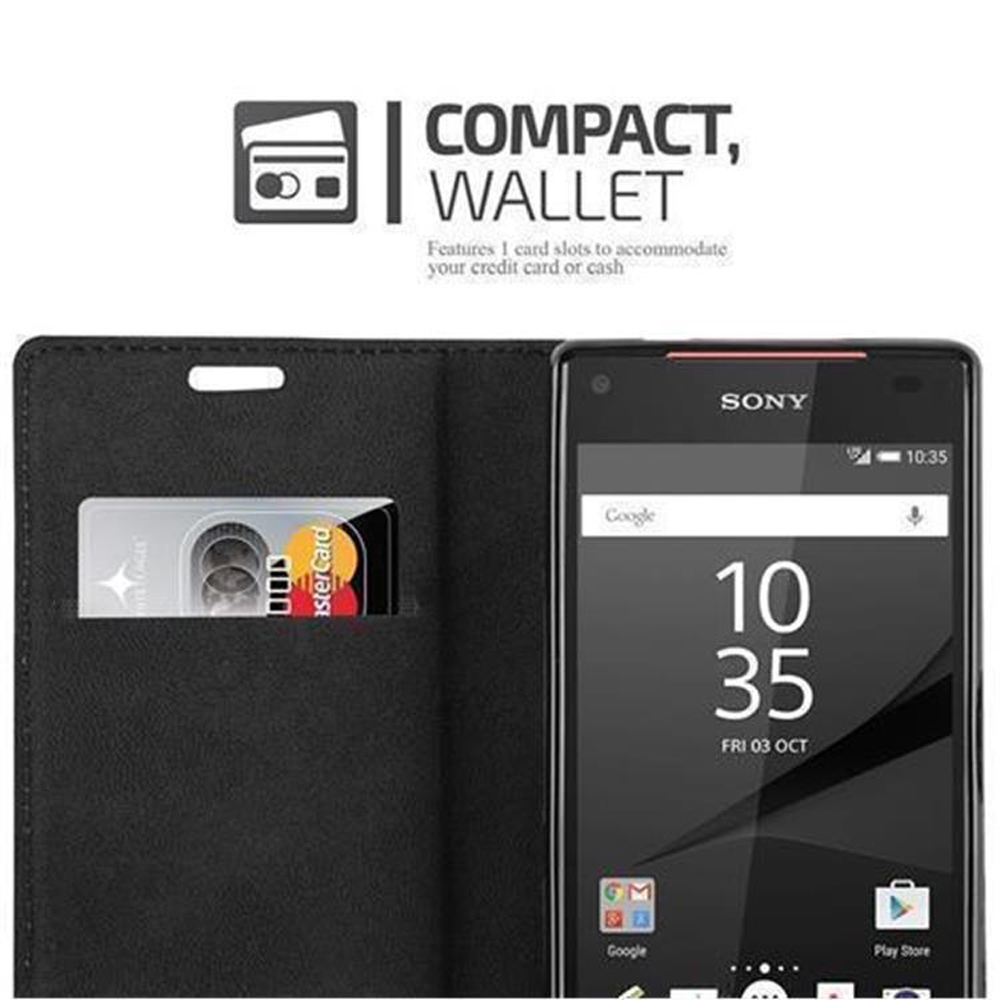 Portafoglio nero per telefono con slot per carte e uno smartphone Sony.