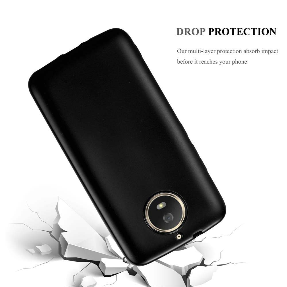Cover nera per telefono che sfonda una superficie bianca.