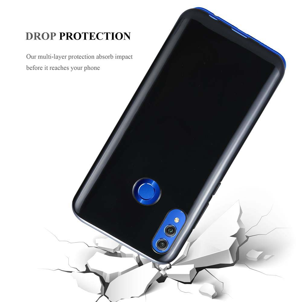 Schwarzes Handy mit blauer Umrandung auf zerbrochenem Boden.