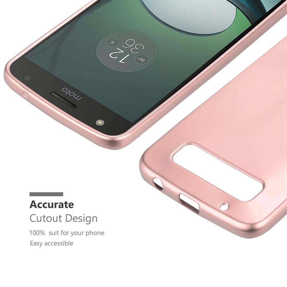 Uno smartphone color oro rosa con una custodia color oro rosa accanto.