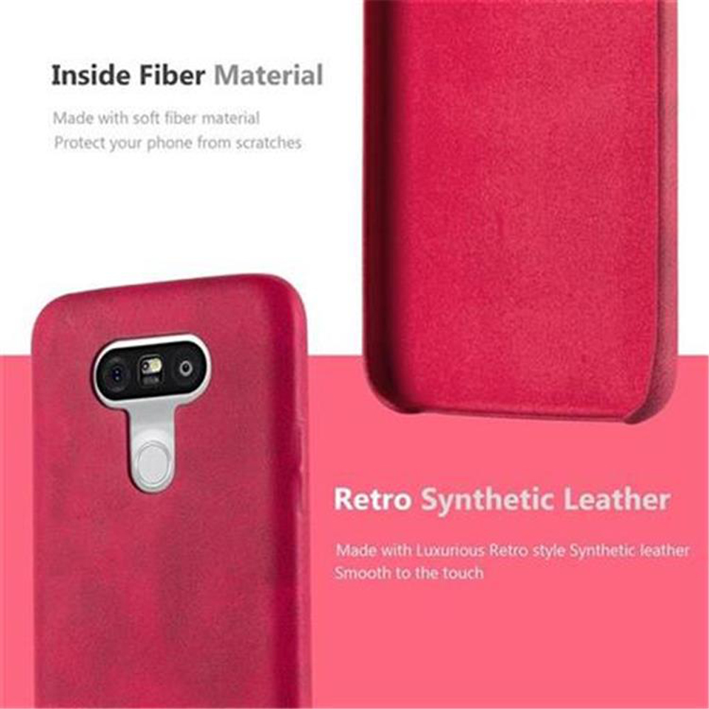 Cover rossa per telefono con interno in fibra e finta pelle esterna.