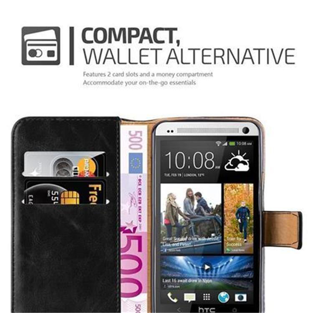 Ein schwarzes Wallet-Etui für ein Smartphone mit Kartenfächern und Geldscheinfach.