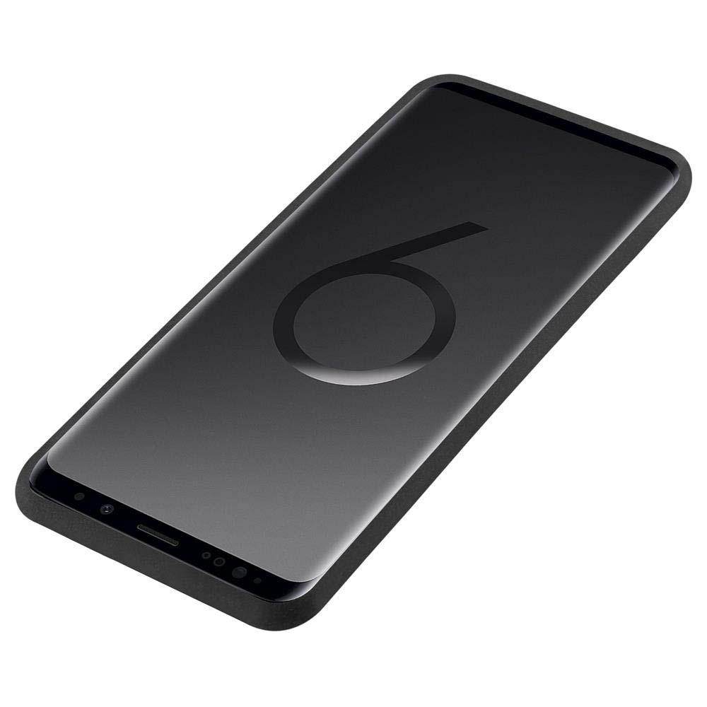 Uno smartphone nero con angoli arrotondati e una grande icona circolare sullo schermo.