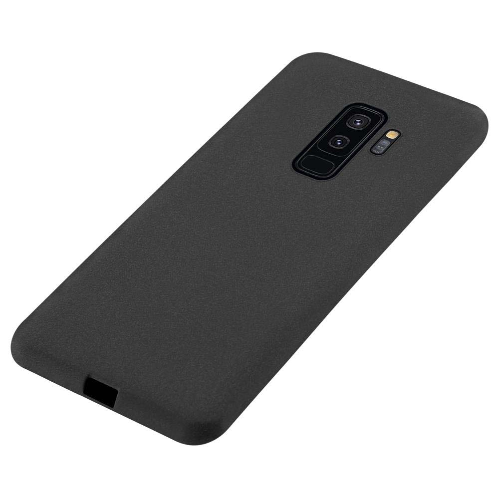 Custodia nera per telefono con ritaglio fotocamera a doppia lente e flash.