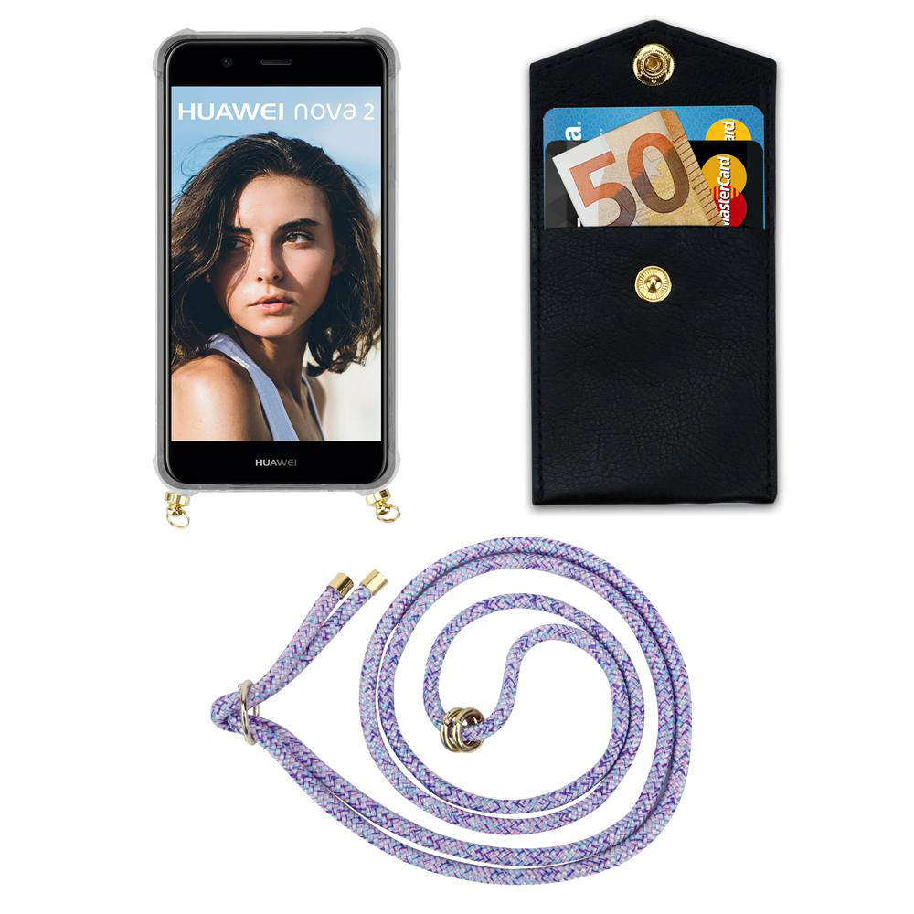 Custodia Huawei Nova 2 con portafoglio e cordino.