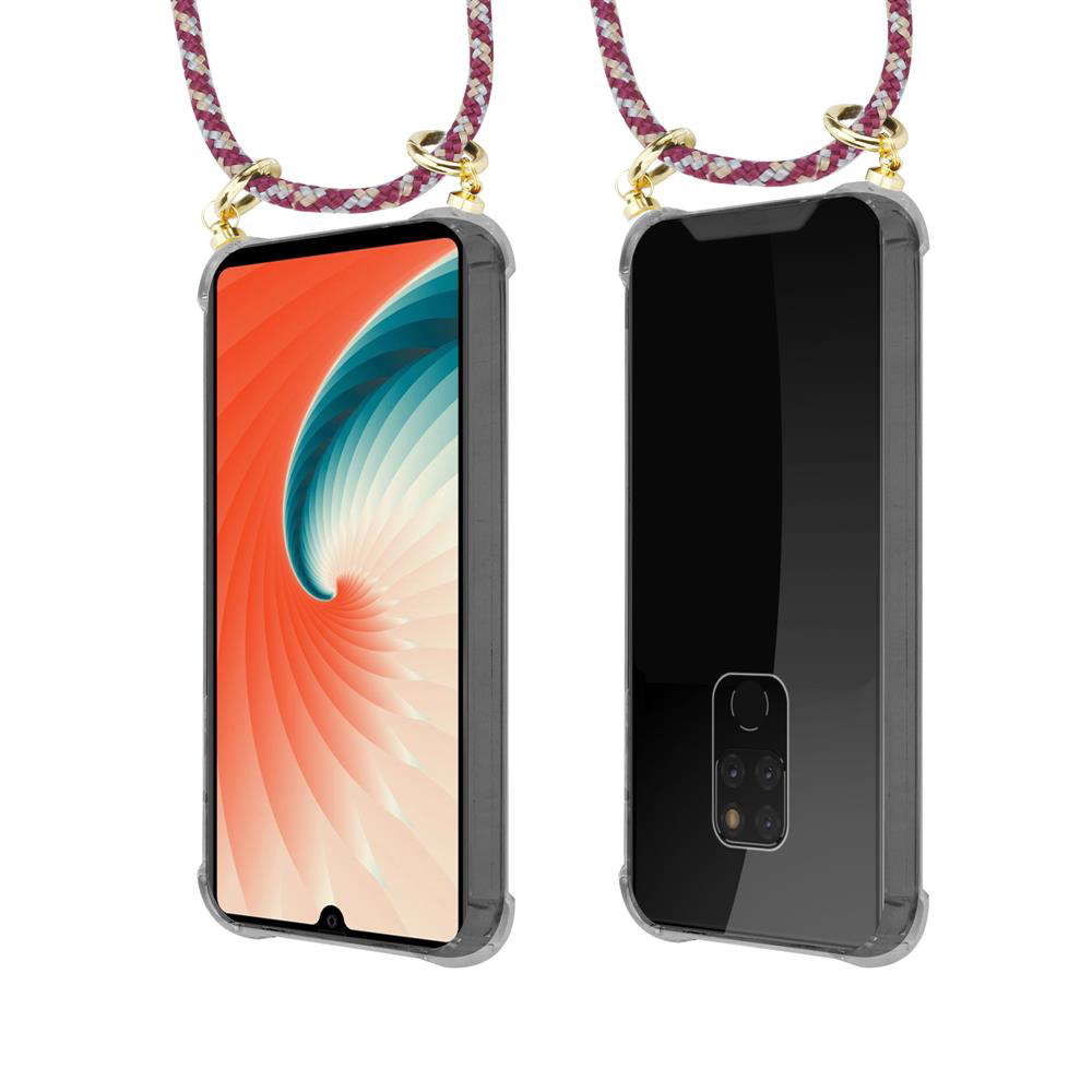 Due smartphone in custodie trasparenti con cordini. Uno mostra lo schermo, l'altro il retro.