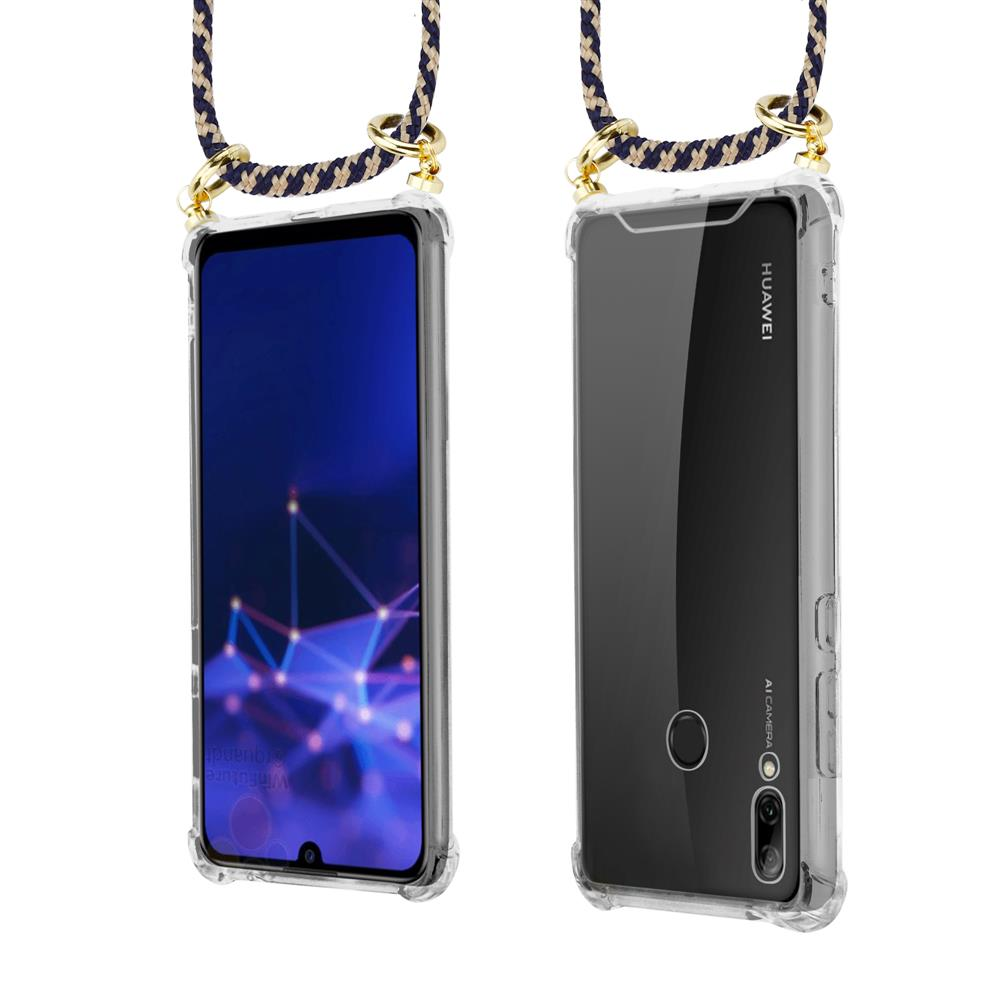 Due telefoni Huawei in custodie trasparenti con lacci, vista frontale e posteriore.