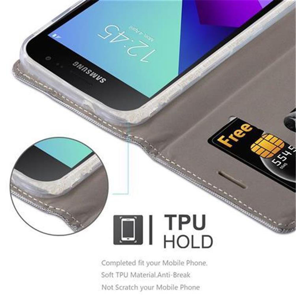 Custodia grigia per telefono con telefono Samsung che mostra le 12:45.