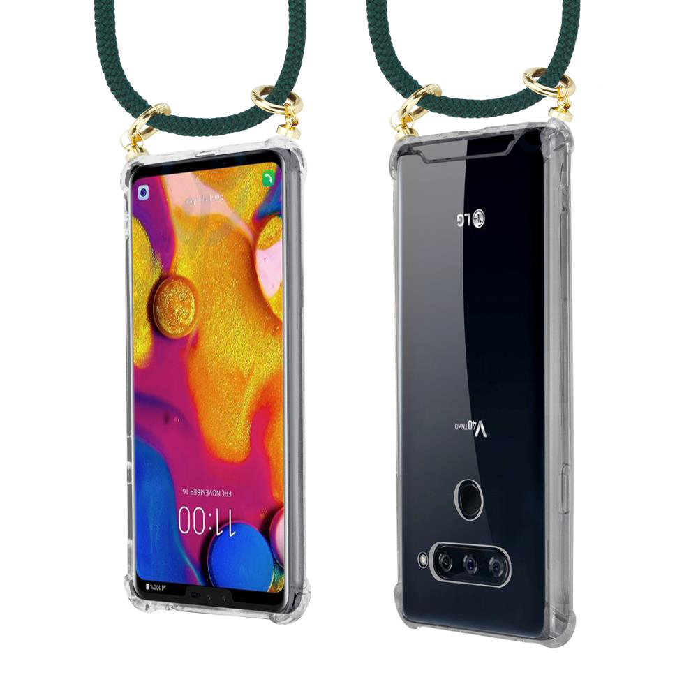 Ein durchsichtiger Handyhülle mit einem Lanyard. Vorder- und Rückansicht.
