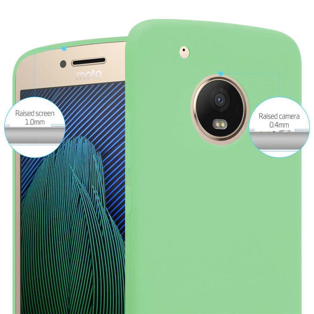 Custodia verde per telefono mostra fotocamera e schermo rialzati.