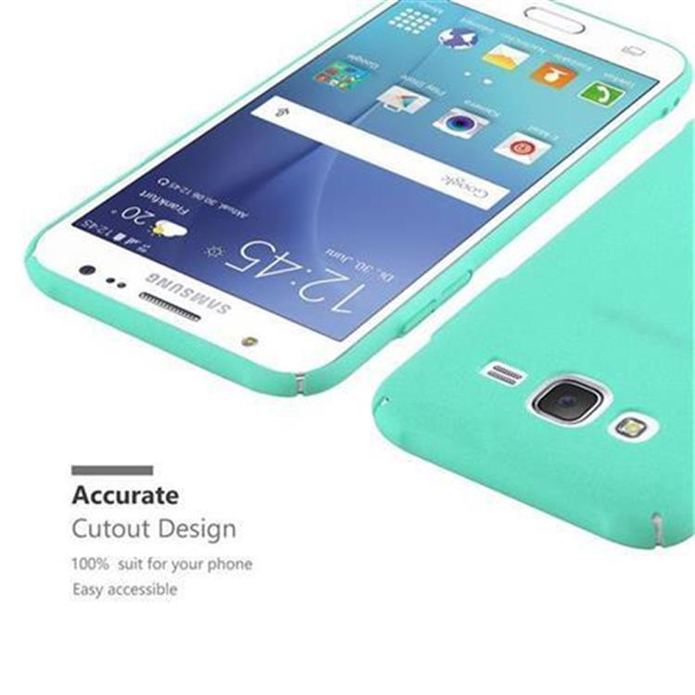 Uno smartphone Samsung turchese con custodia protettiva.