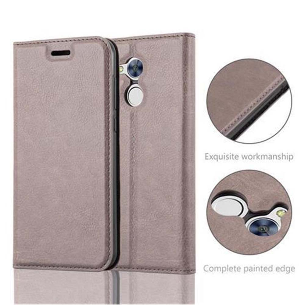 Una custodia per telefono color tortora con apertura per fotocamera e logo.