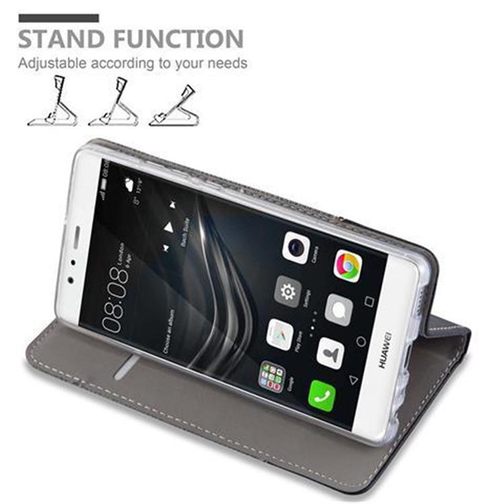 Graues Handy-Case mit integriertem Ständer zeigt Smartphone mit Apps.