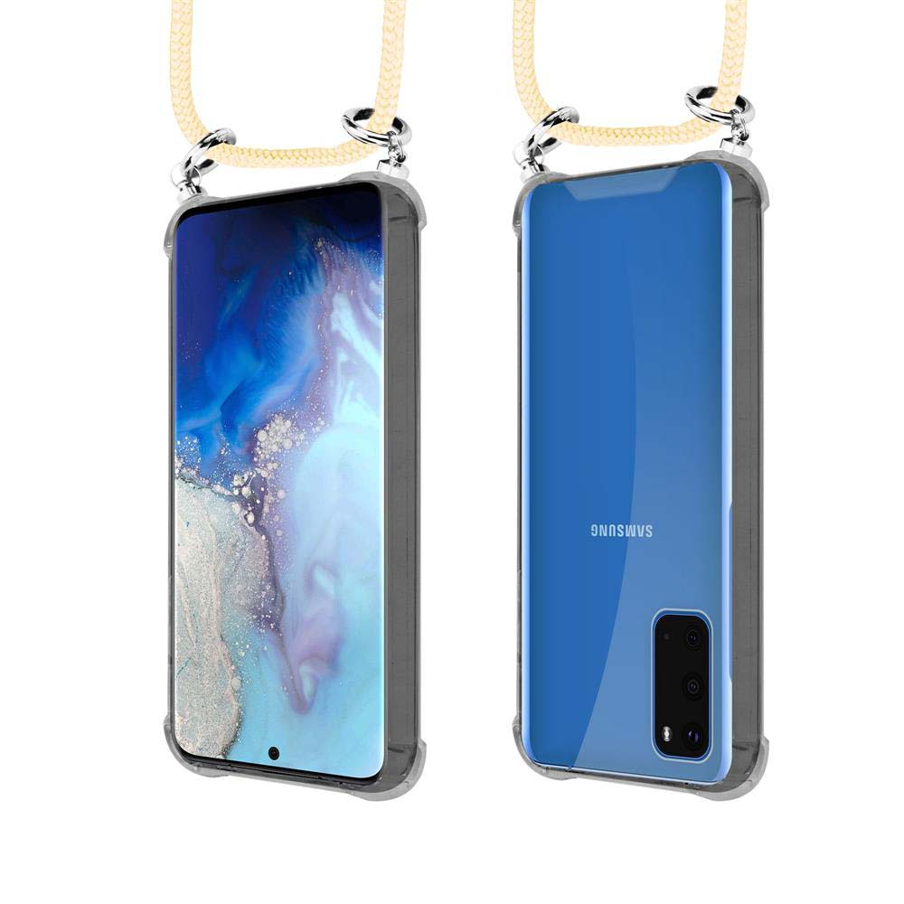Uno smartphone con retro blu e laccetto