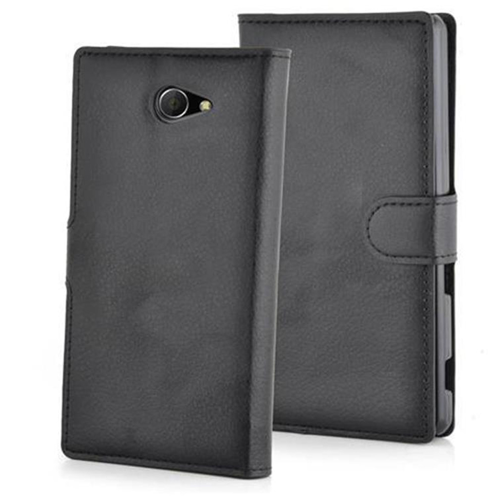 Dos fundas de teléfono de cuero negro, una delante, otra detrás.