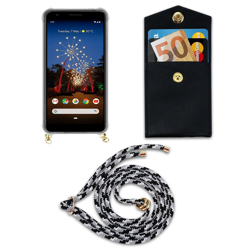 Smartphone mit Lanyard und Kartenetui mit 50-Euro-Schein.