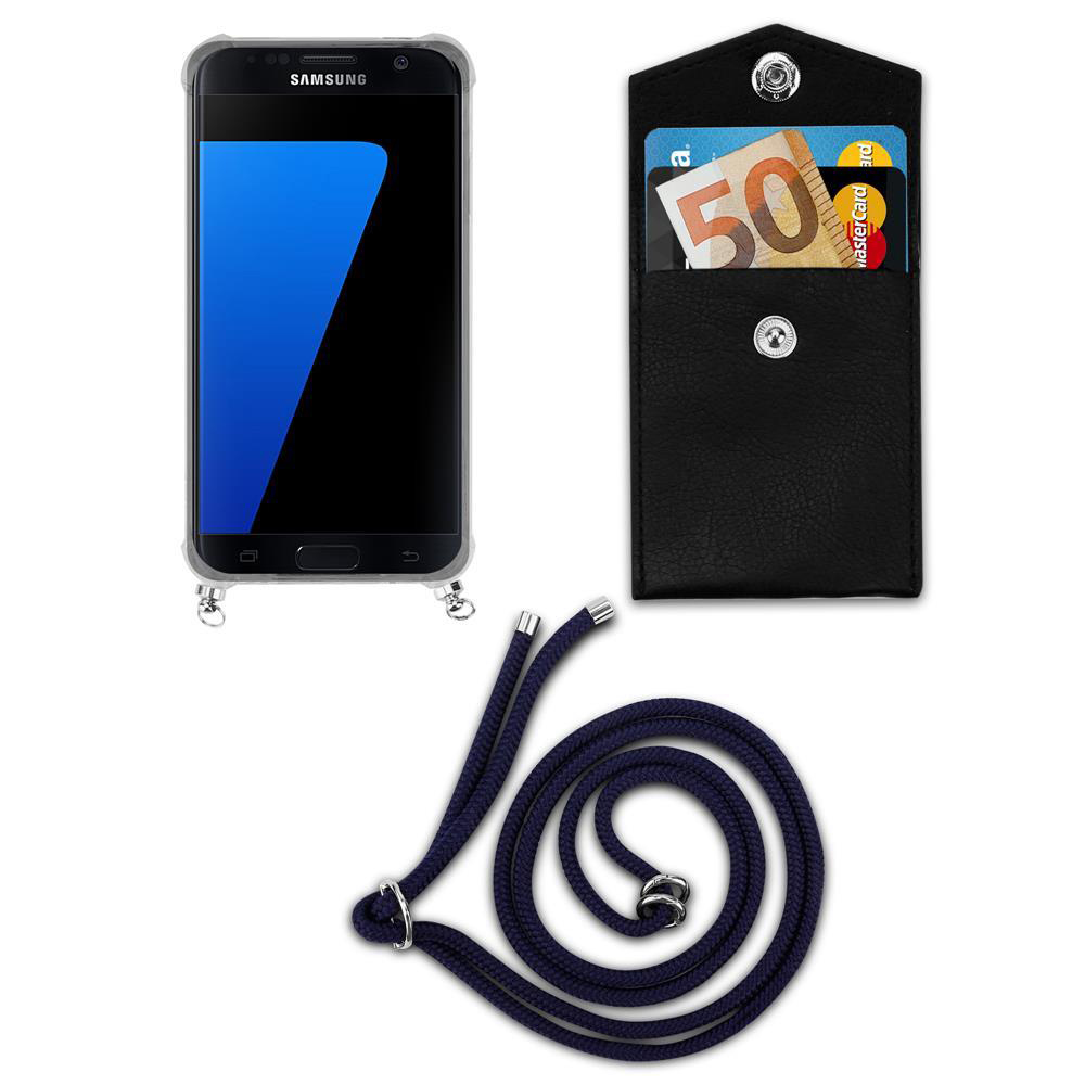 Telefono nero con cordino, portafoglio con banconota da 50 euro e carta.