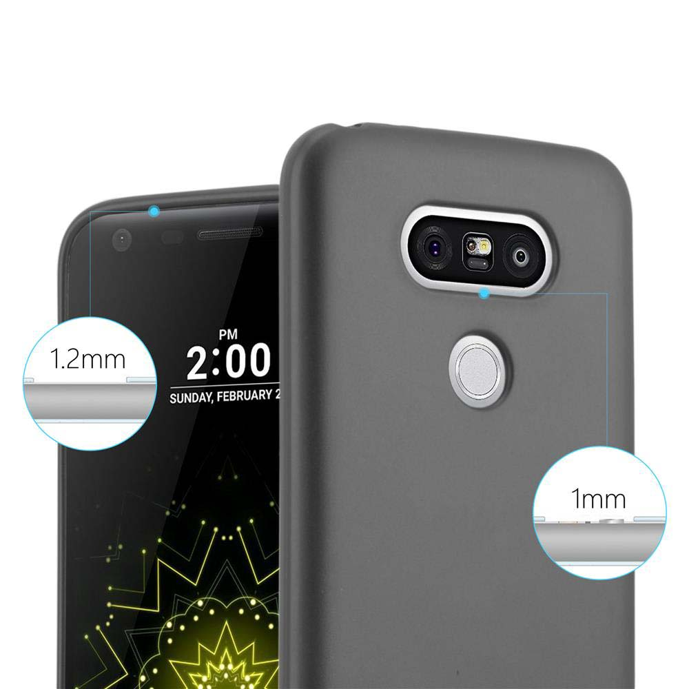 Graues Smartphone mit Schutzhülle; 1,2mm und 1mm Dicke angezeigt.