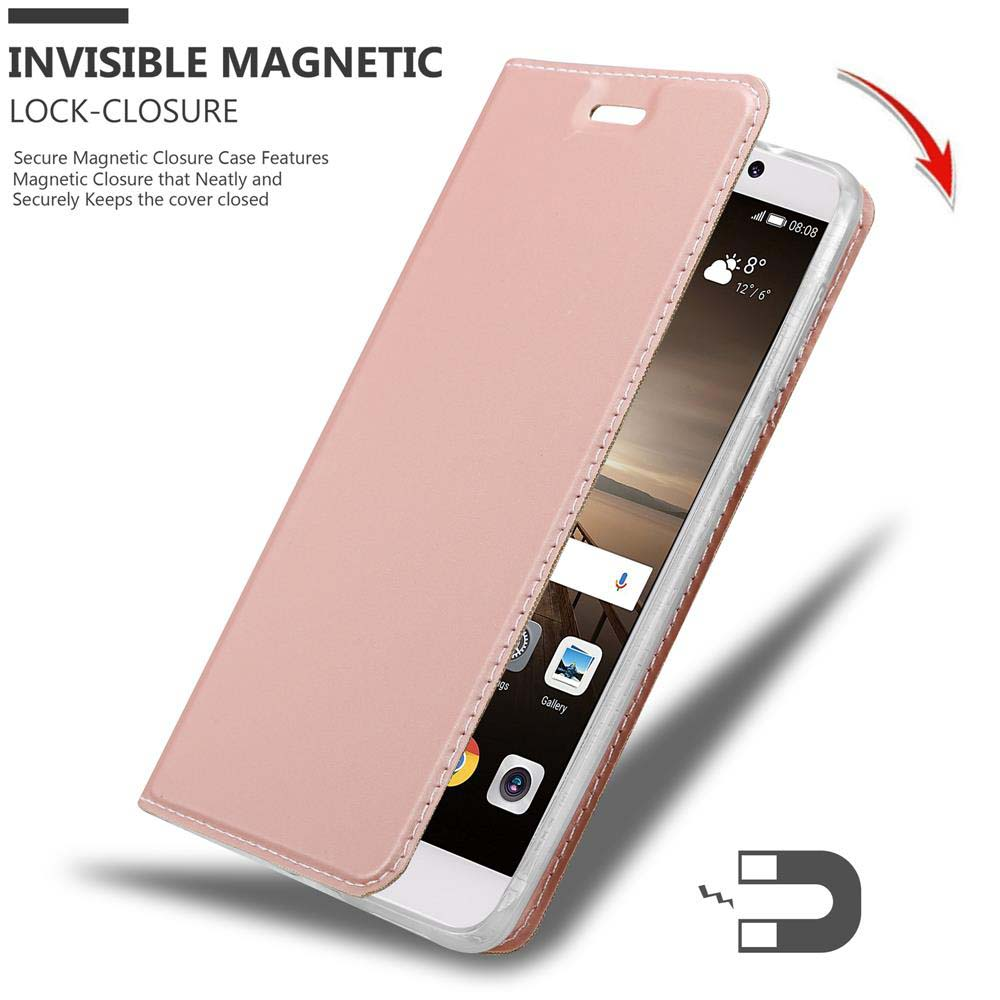 Funda rosa para teléfono con cierre magnético invisible, muestra pantalla.