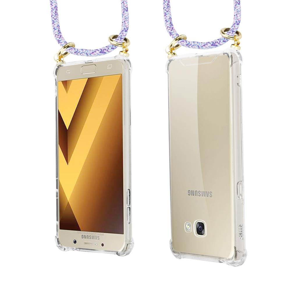 Uno smartphone con attacco per cordino, mostrato fronte e retro.