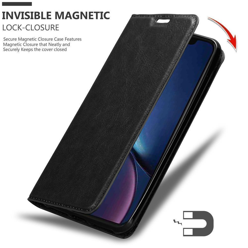 Schwarzes Handycover mit magnetischem Verschluss, das sich öffnet.