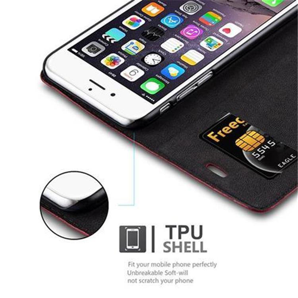 Un iPhone in una custodia nera con una carta. Guscio in TPU.