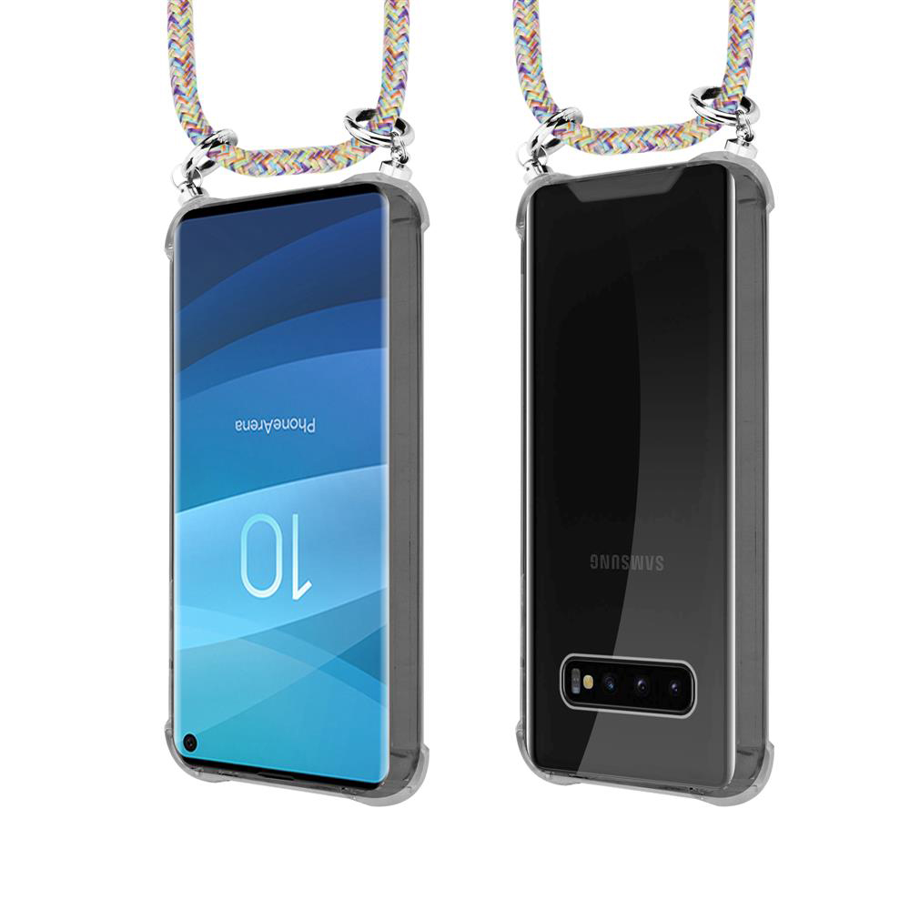 Due smartphone con cordini colorati mostrati su sfondo bianco.