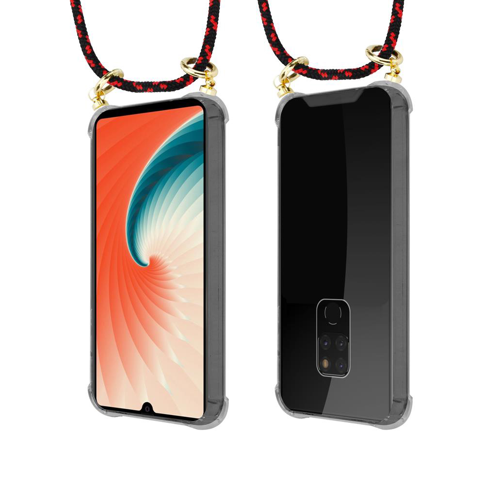 Due smartphone in custodie trasparenti con cordini, vista frontale e posteriore.