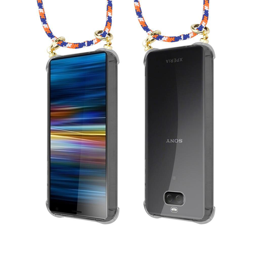 Zwei Smartphones mit Trageband, eines mit Bildschirm, das andere mit Logo.