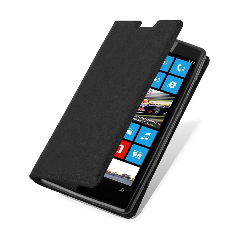 Smartphone nero con custodia aperta, mostra notizie del team F1.