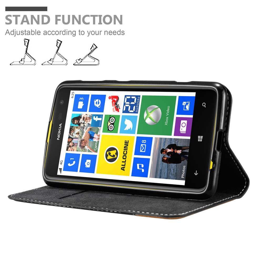 Smartphone Nokia in custodia nera che mostra funzione stand e varie app.