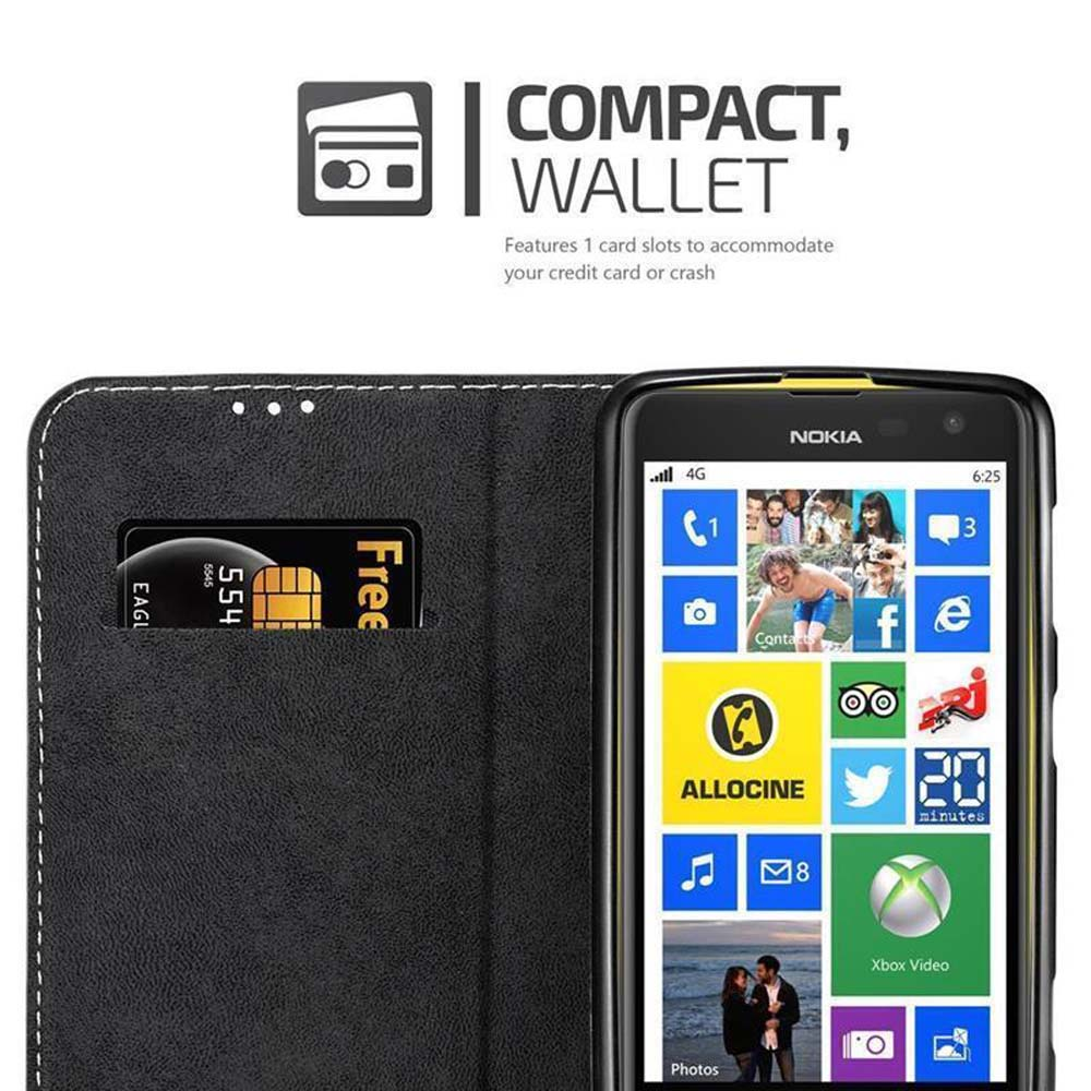 Custodia a portafoglio nera con uno smartphone Nokia che mostra le app.