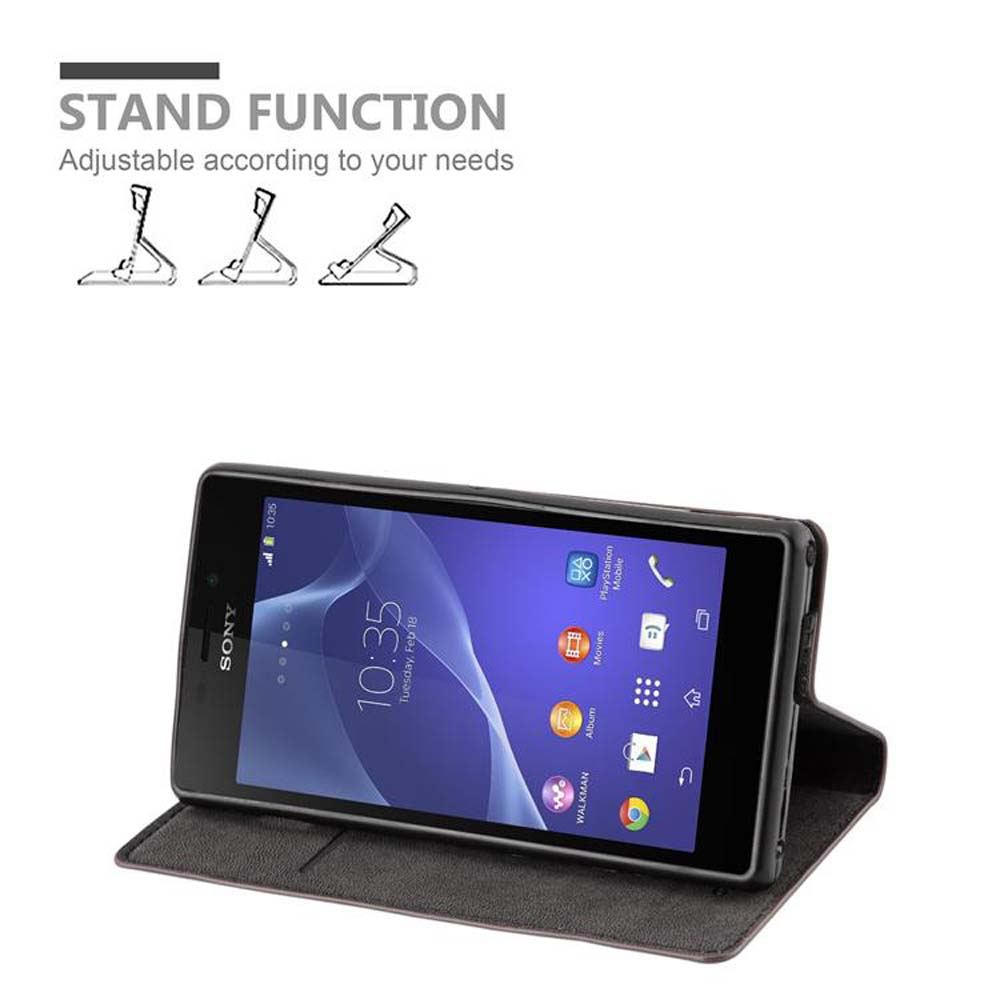 Ein Sony Smartphone in einer dunkelgrauen Hülle mit Ständerfunktion. Der Bildschirm zeigt 10:35 Uhr.