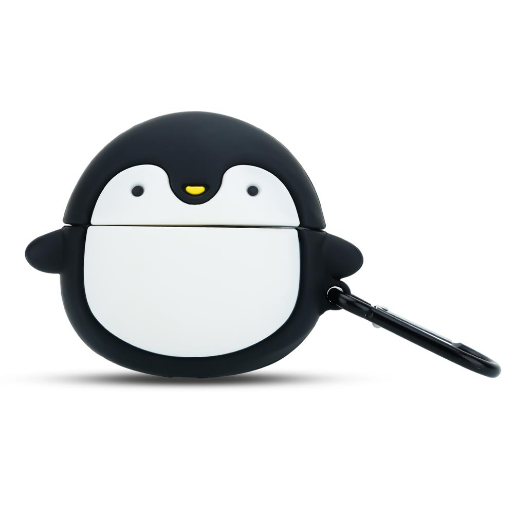 Schwarze und weiße Pinguin-Airpod-Hülle mit Schlüsselanhänger