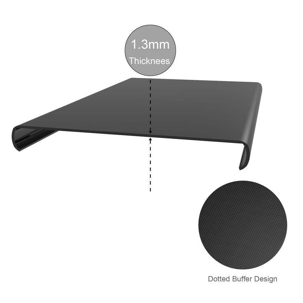 Supporto per monitor nero con spessore di 1,3 mm e design a buffer punteggiato.