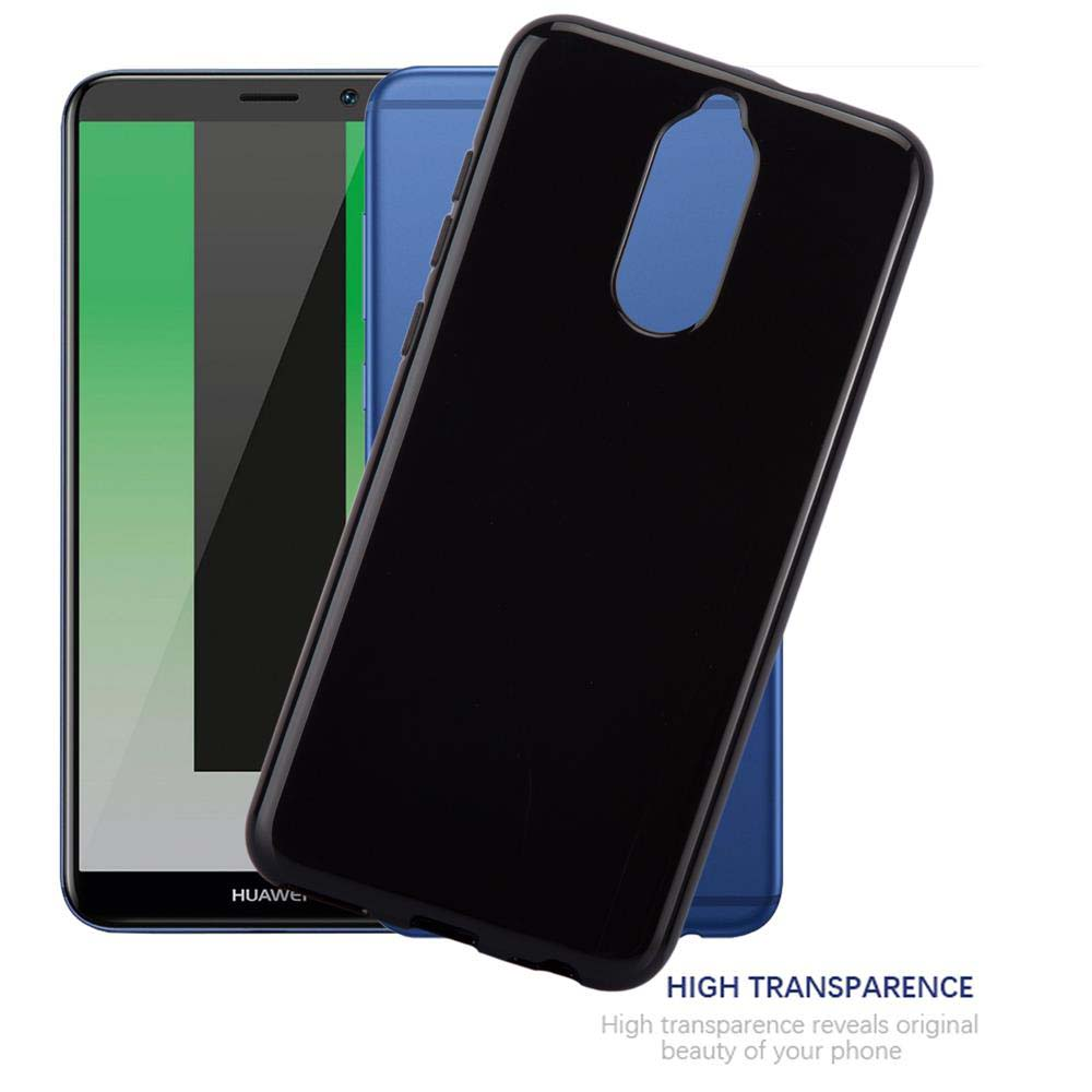 Una custodia nera per telefono giace davanti a un telefono blu.