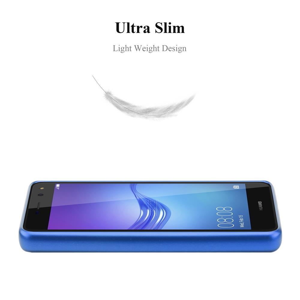 Ein schlankes, blaues Smartphone liegt auf einem weißen Hintergrund. Oben steht 'Ultra Slim'.