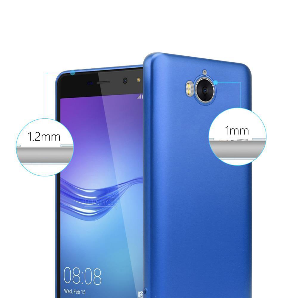 Ein blaues Handy mit einer Hülle. Dicke 1,2 mm und 1 mm.