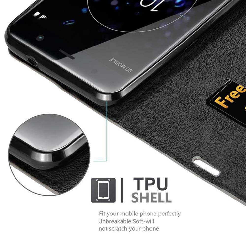 Un cellulare in una custodia nera con logo e testo "TPU SHELL".