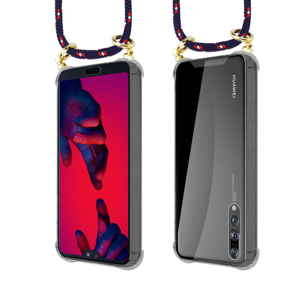 Due smartphone con cordini. Uno mostra mani su sfondo rosso, l'altro è nero.