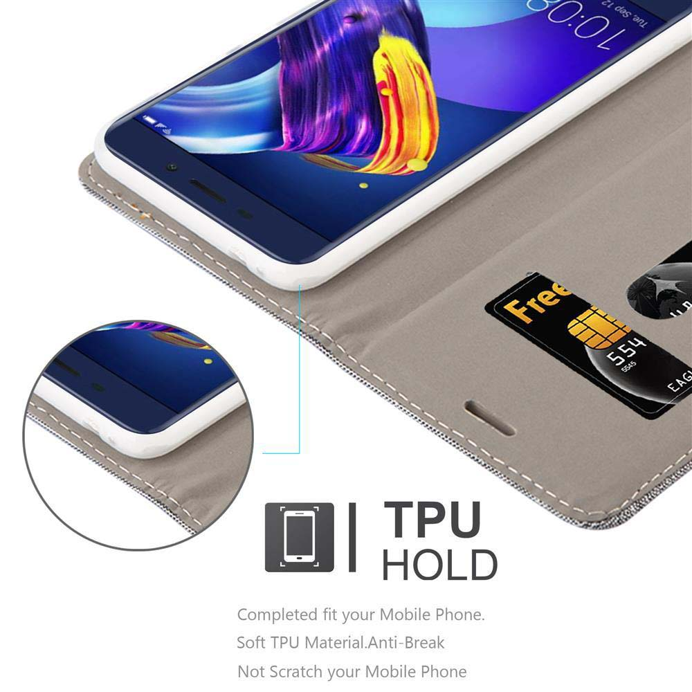 Ein Smartphone in einer grauen Hülle mit Kartenfach, das eine Karte mit der Nummer 554 zeigt.