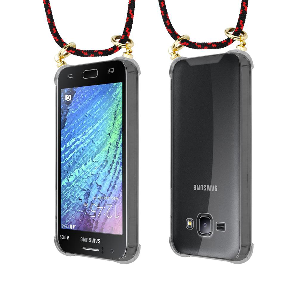 Due telefoni Samsung con cordini, uno mostra lo schermo, l'altro il retro.