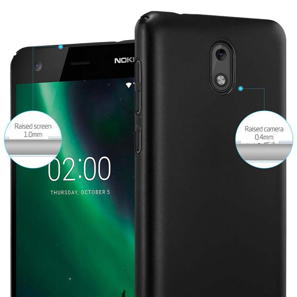 Cover nera per telefono Nokia che mostra l'ora 02:00 e la data.